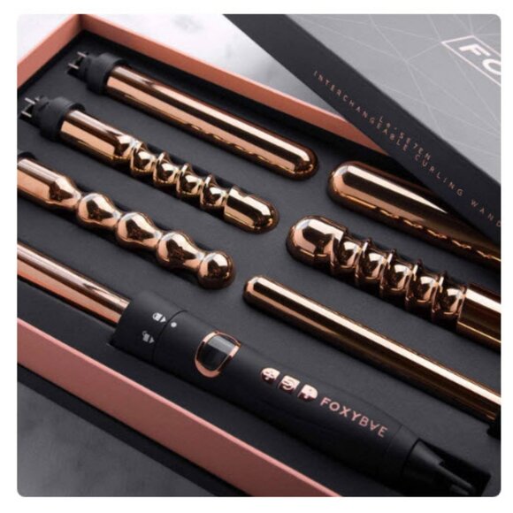NWB Foxybae Rose Gold LeSE7EN Travel Size 7 In 1 Titanium Hair Curling Wands - Picture 1 of 11
